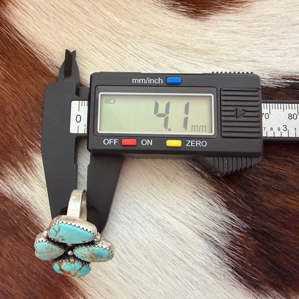 ❤️ #8 Turquoise Navajo Style 4 Stone Heart Statement Ring Adj Unisex 7.8 Gms 925 - Picture 13 of 16